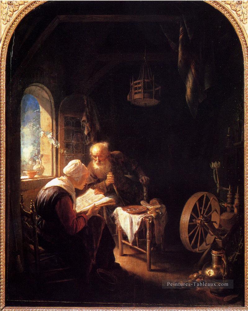 La leçon biblique ou Anne et Thomas Âge d’or Gerrit Dou Peintures à l'huile